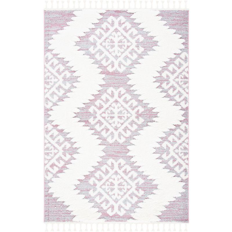 Moroccan Tassel Shag MTS652 Power Loomed Indoor Area Rug - Pink/Ivory - 5'3"x7'6" - Safavieh
