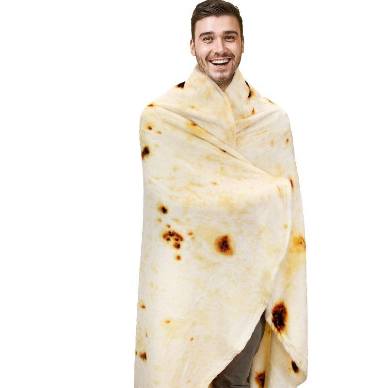 PAVILIA Burritos Tortilla Blanket, Double Sided Realistic Taco Wrap Adult Size, Funny Weird Cool Cute Fun Gag Gifts