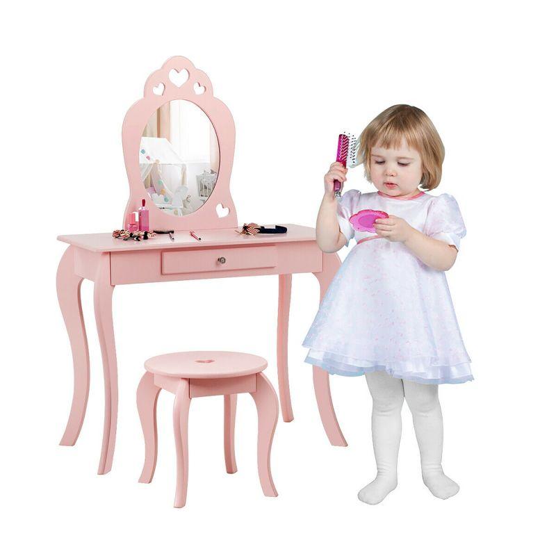 Costway Kids Vanity Set Princess Makeup Dressing Play Table Set W/Mirror