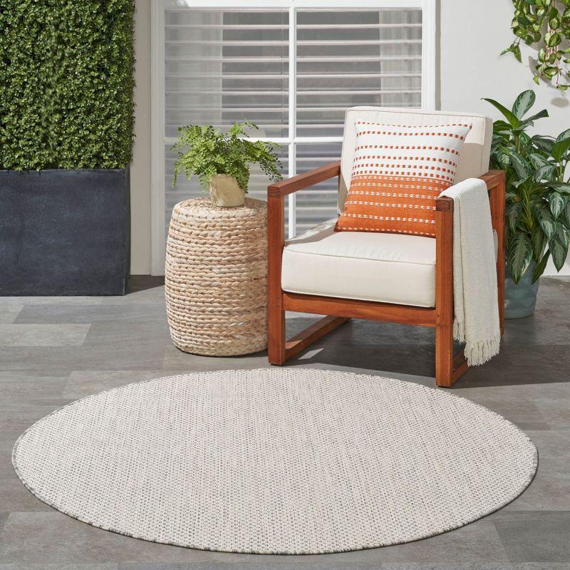 Nourison 5' x 5' Courtyard Modern Easy Care Flatweave Indoor Outdoor Round Rug Ivory/Silver