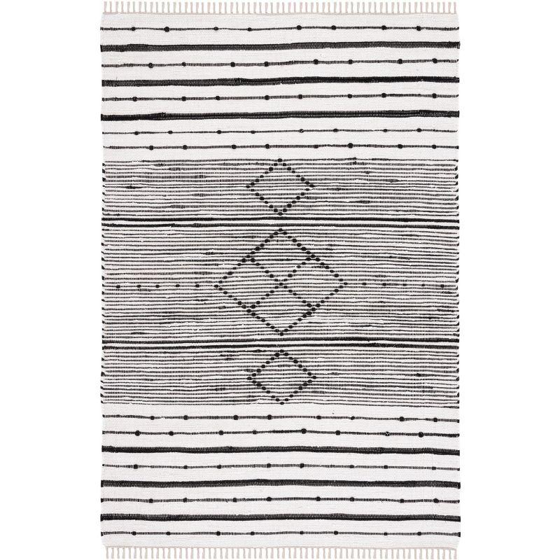 Boho-Chic Black Stripe Hand Woven Kilim Area Rug - 4' x 6'