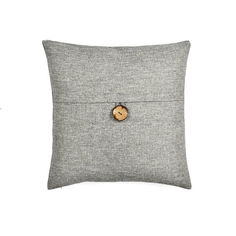 Gray Woven Button Detail Square Throw Pillow Cover