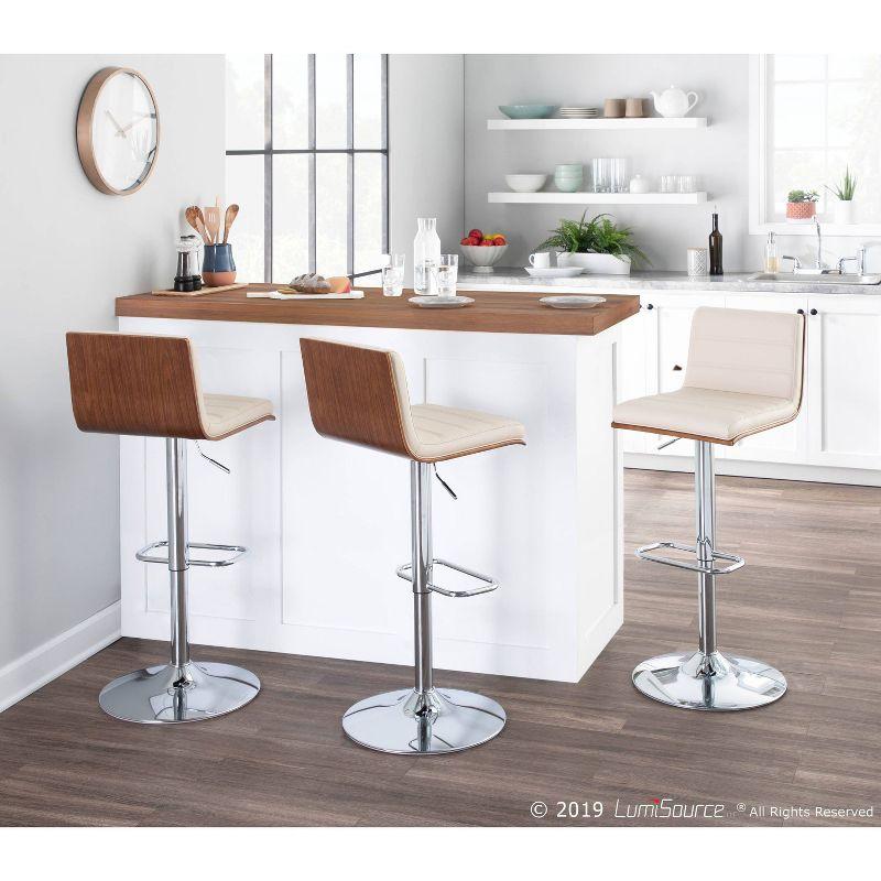 Set of 2 Vasari Adjustable Walnut Wood Barstools Cream - LumiSource: Padded Seat, Chrome Base, Swivel Function