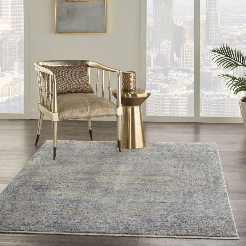 Elysian Medallion Hand-Knotted Wool and Silk Blend Area Rug, Blue and Cream