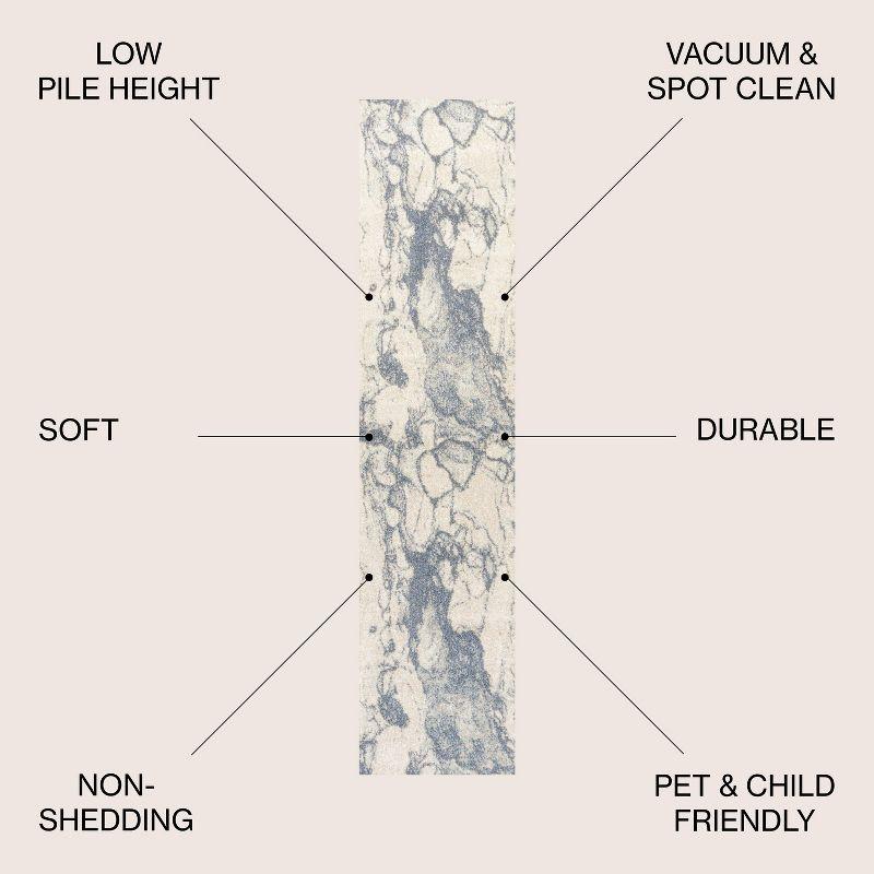 2' x 8' Marmo Abstract Marbled Modern Runner Rug, Blue/Cream - JONATHAN Y