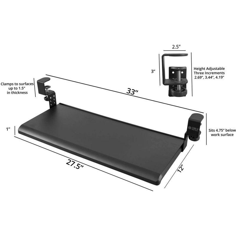 Stand Up Desk Store Clamp-On Retractable Adjustable Keyboard Tray / Under Desk Keyboard Tray | Increase Comfort And Usable Desk Space | For Desks Up To 1.5"