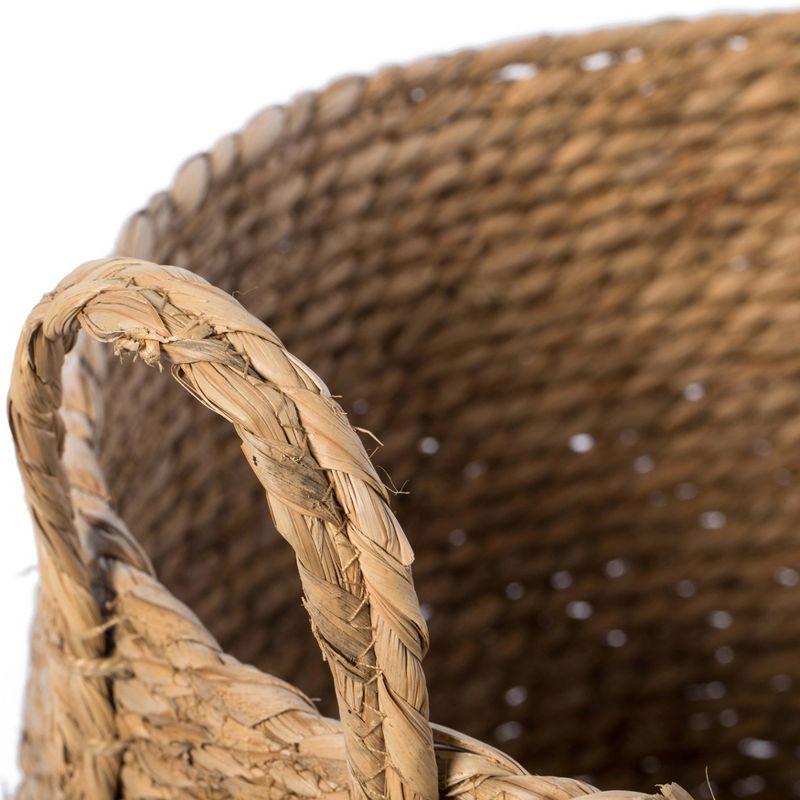 Medium Brown Round Wicker Storage Basket with Rope Handles