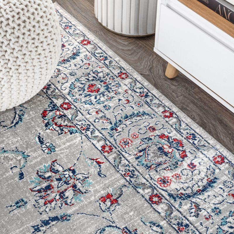 5'x5' Modern Persian Vintage Medallion Area Rug, Light Grey/Red - JONATHAN Y