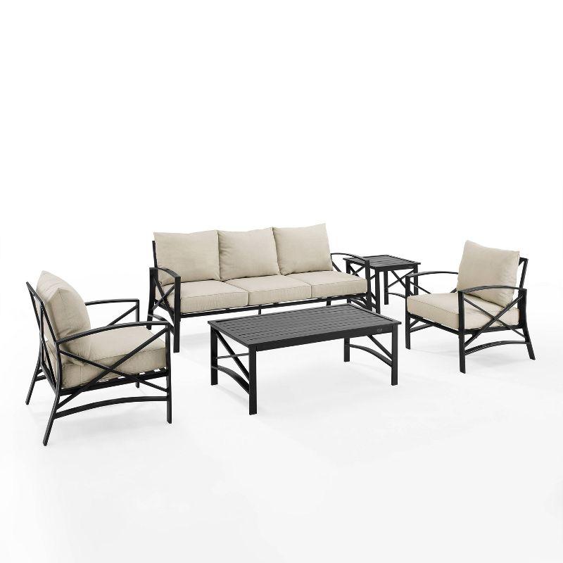 Kaplan 5pc Outdoor Sofa Set with Sofa & 2 Chairs with Coffee Table & Side Table - Crosley