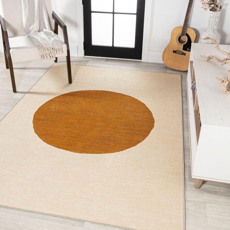 9' x 12' Cirkel Minimalist Geometric Dot Machine-Washable Area Rug, Cream/Rust - JONATHAN Y