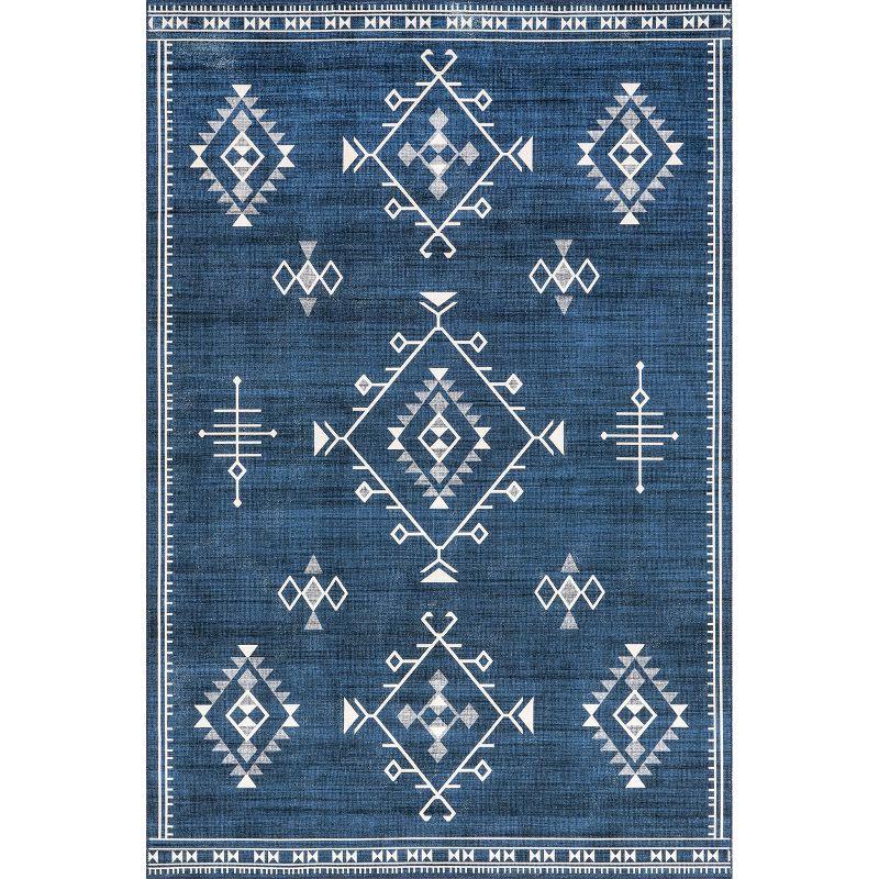 Navy 4' x 6' Rectangular Washable Synthetic Area Rug