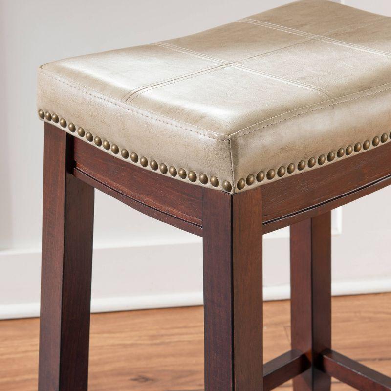 Beige Faux Leather Saddle Counter Stool with Wood Frame