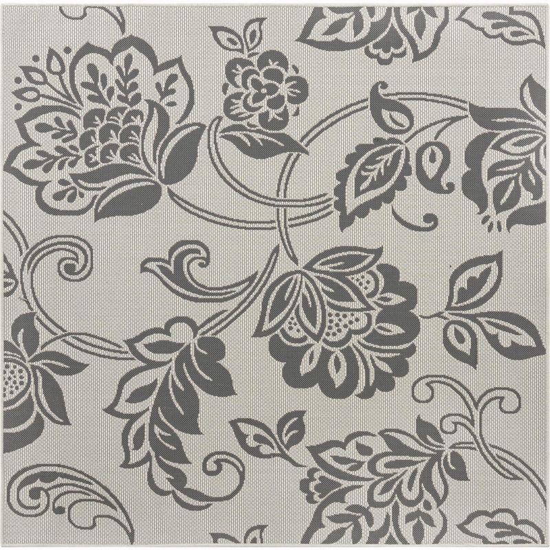 Unique Loom 6' 1 x 6' 1 Square Gray Outdoor Botanical Floral Area Rug