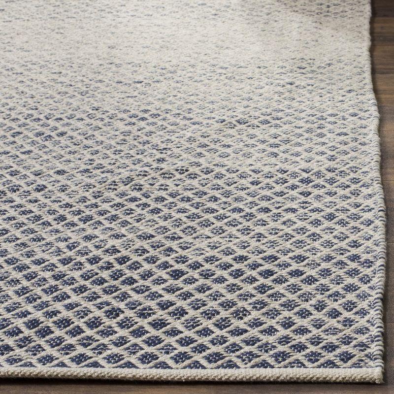 Ivory and Navy Hand-Woven Cotton Square Rug