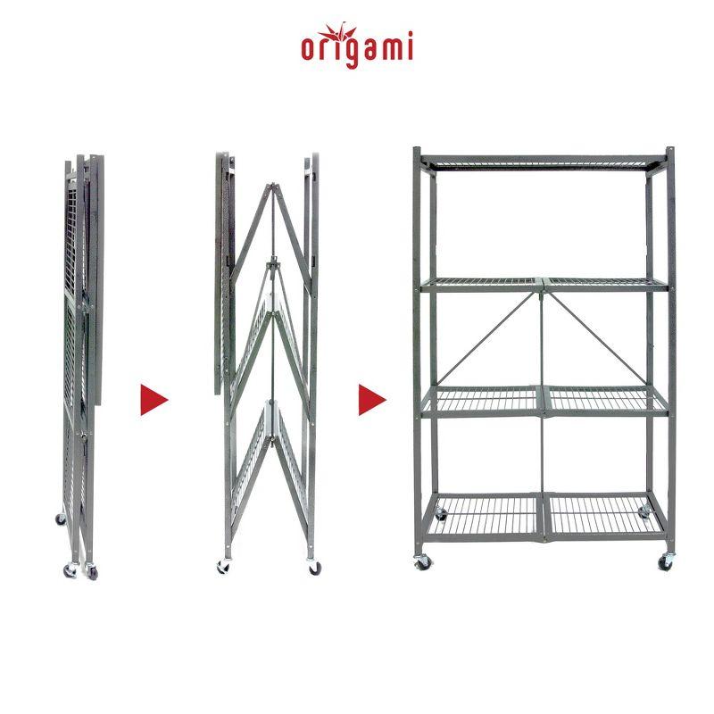 Origami General Purpose Foldable Shelf Storage Rack with Wheels for Home, Garage, or Office, Pewter