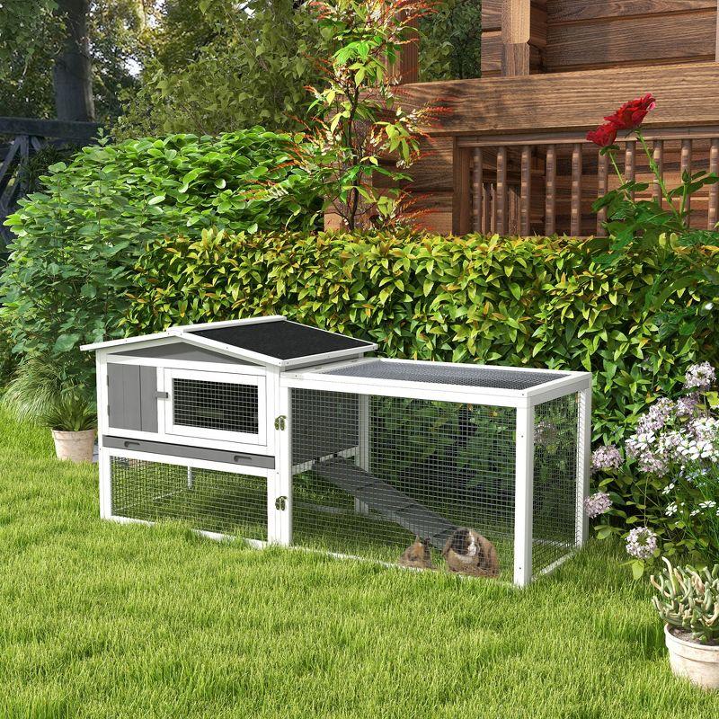 Gray 2-Story Guinea Pig Hutch with Slide Out Tray and Run