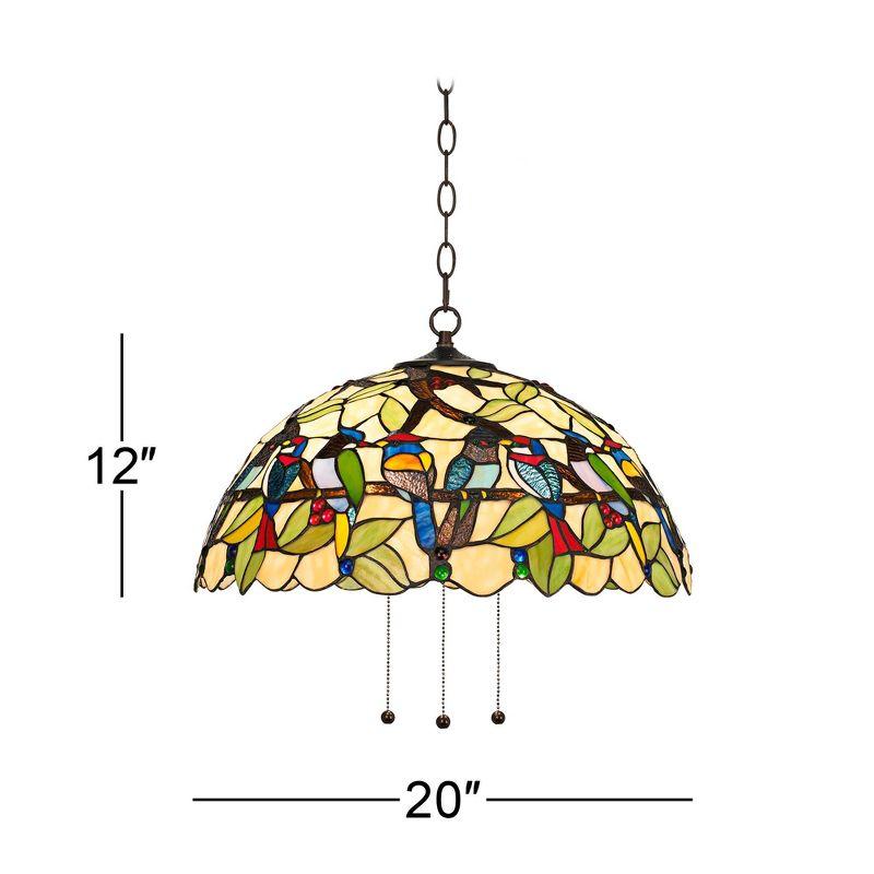 Robert Louis Tiffany Bronze Plug In Swag Pendant Chandelier 20" Wide Mission Garden Birds Stained Glass 3-Light Fixture for Dining Room Kitchen Island