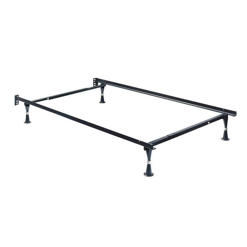 Adjustable Black Metal Twin/Full Bed Frame with Glides