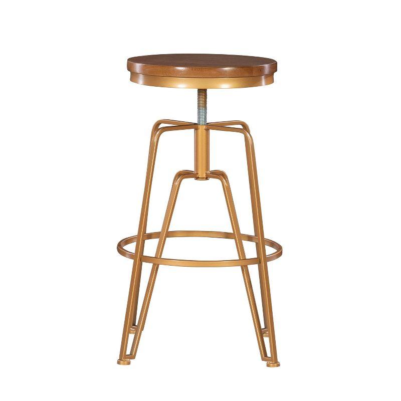 Adjustable Rustic Brown Swivel Stool with Matte Gold Metal Frame