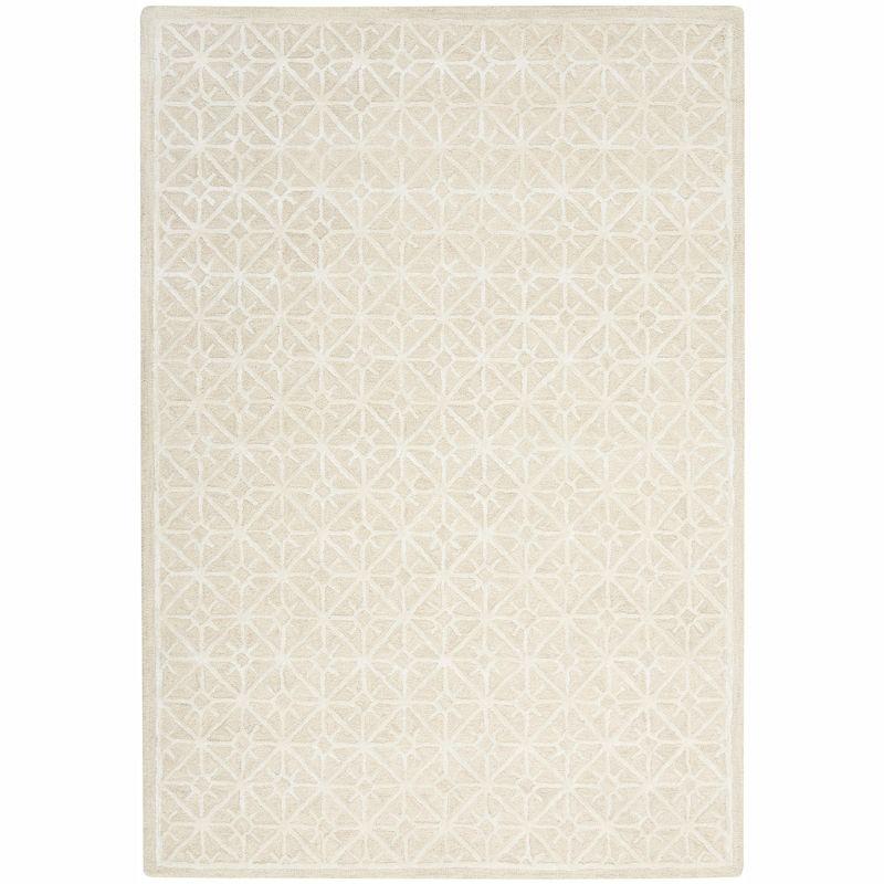 Ivory Geometric Tufted Wool 5' x 7' Handmade Rug