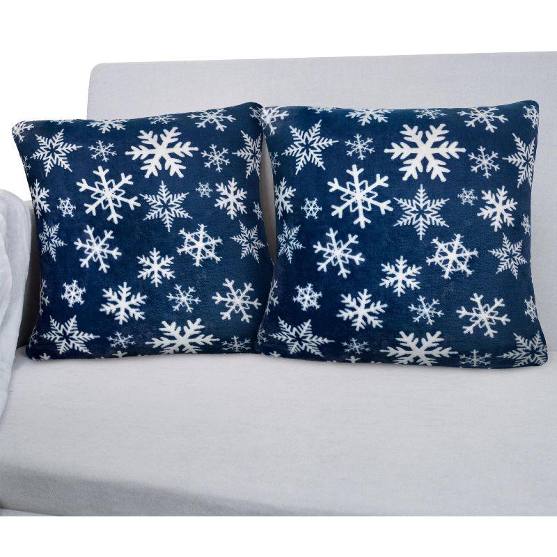 PAVILIA Set of 2 Throw Pillow Covers, Decorative Velvet Square Cushion Cases for Bed Sofa Couch Bedroom Living Room, Snowflake Blue/18 x 18
