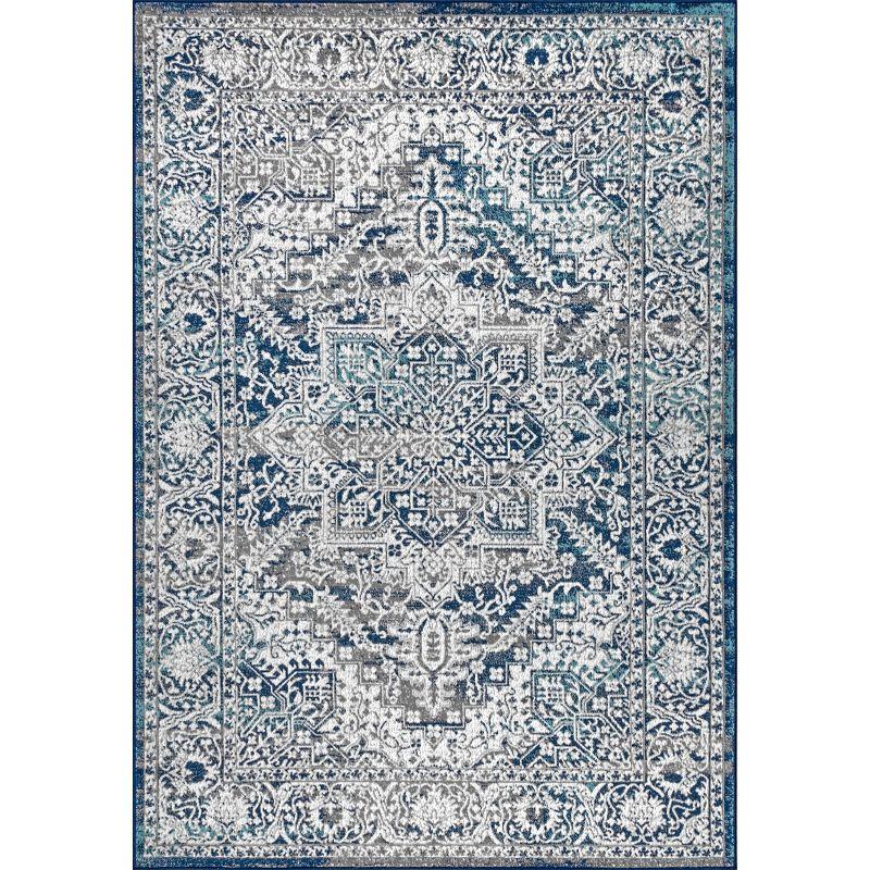 5'x8' Modern Vintage Medallion Area Rug, Navy /Light Grey - JONATHAN Y