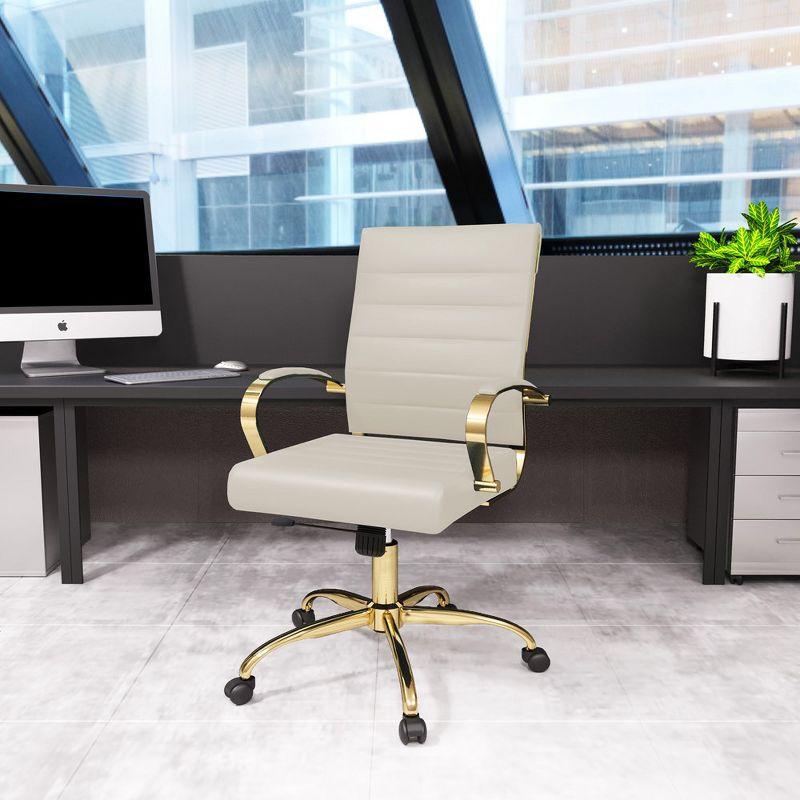 Everly Quinn Naudain Leather Office Chair – Modern Executive Swivel Task Chair with Wheels, Adjustable Height & Padded Arms for Desk or Conference Room