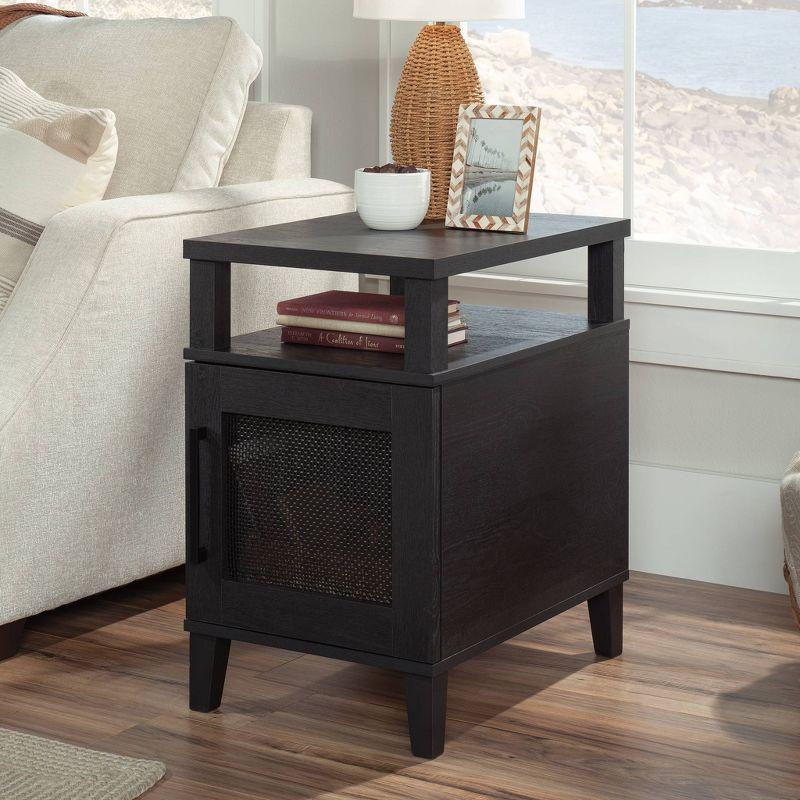 Raven Oak Rectangular Side Table with Storage and Rattan Insert