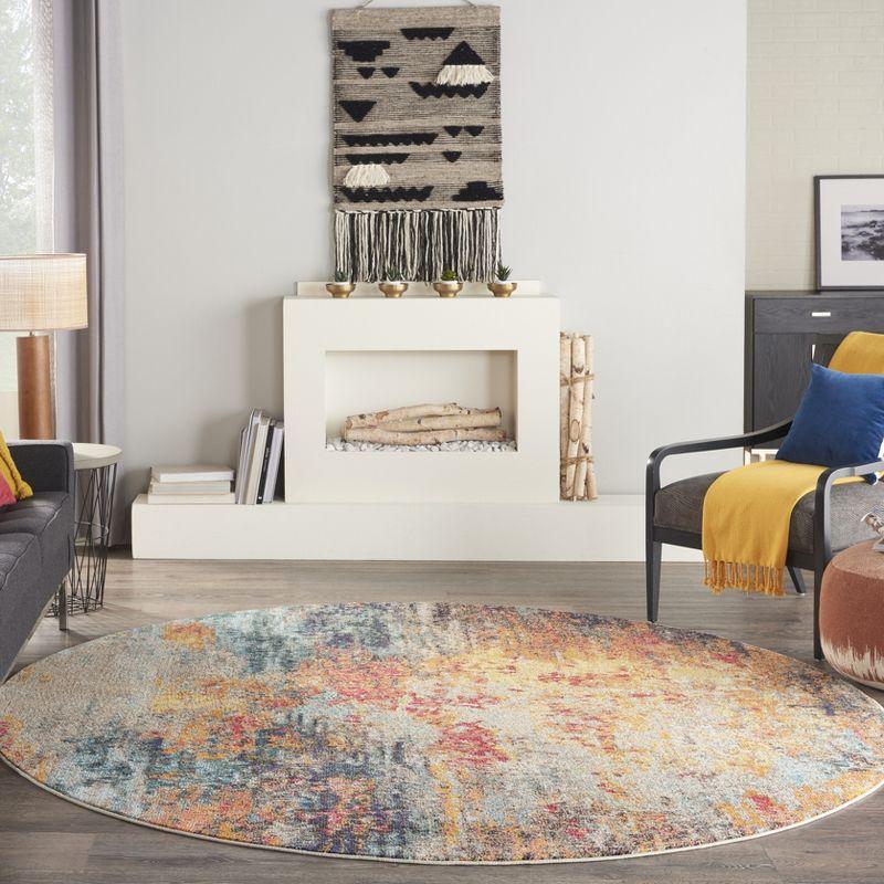 Celestial Swirl Abstract Blue Synthetic Round Rug - 7'10"