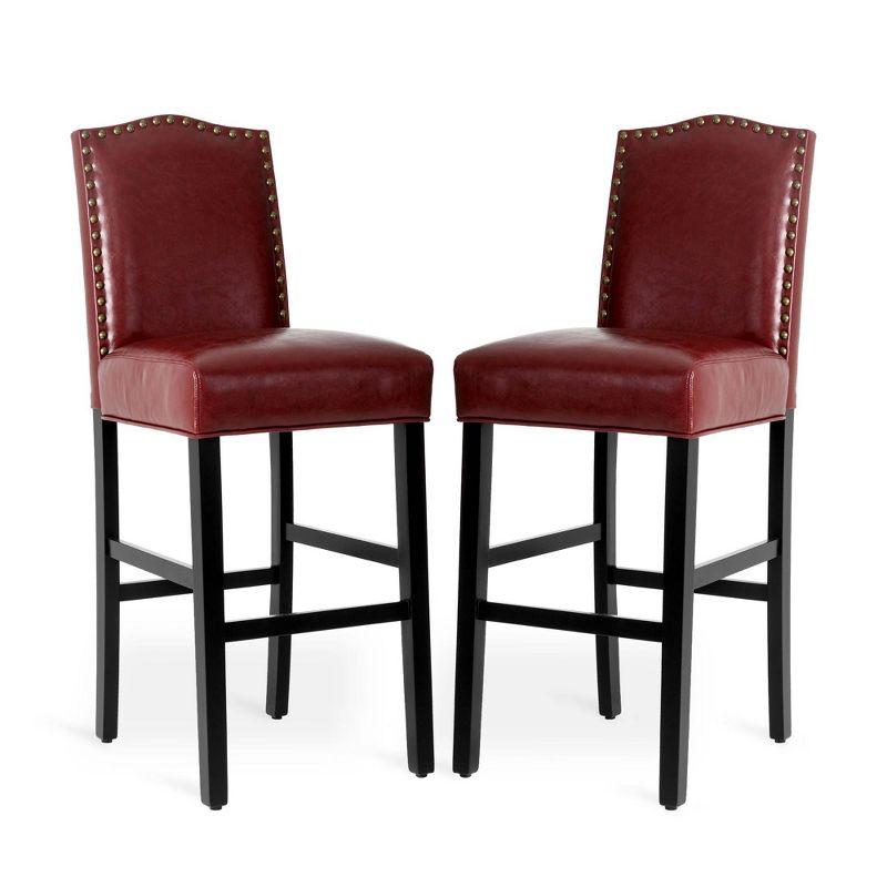 Set of 2 Upholstered PU Barstools with Studded Decor - Glitzhome