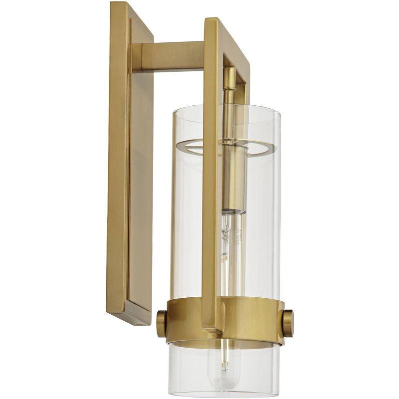 Possini Euro Design Derina Modern Wall Sconce Warm Gold Metal Hardwire 7" Fixture Clear Glass Shade for Bedroom Bathroom Bedside