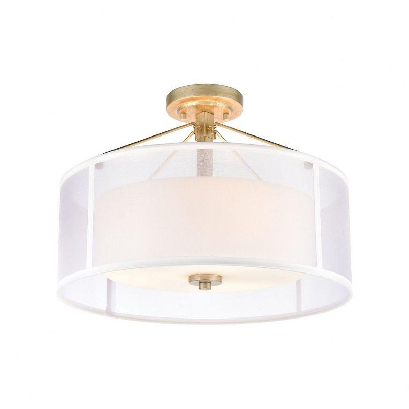 Aged Silver Frosted Glass Drum 3-Light Semi Flush Mount