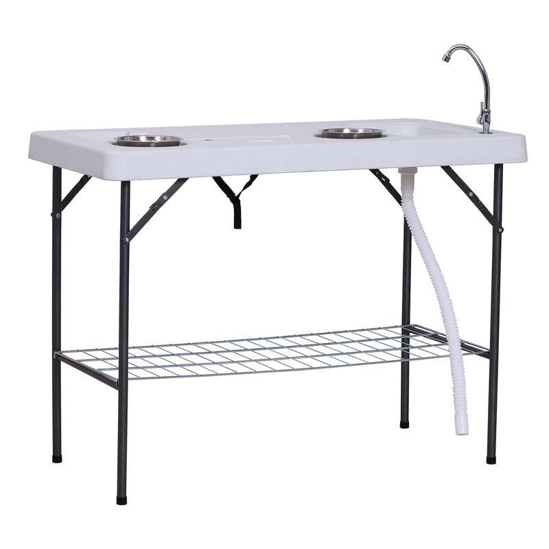 Outsunny 50" Portable Folding Fish Cleaning Table with Sink and Shelf