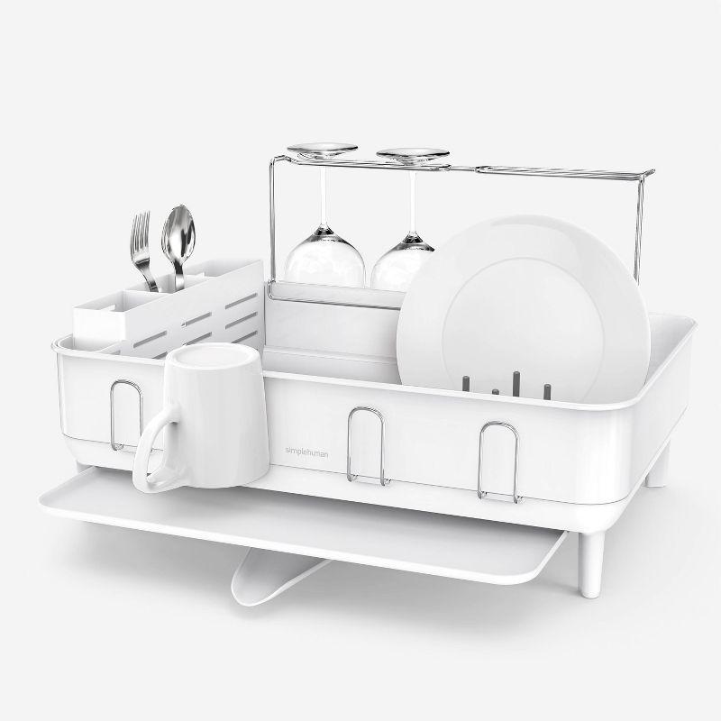 White Stainless Steel Kitchen Dish Drying Rack with Swivel Spout