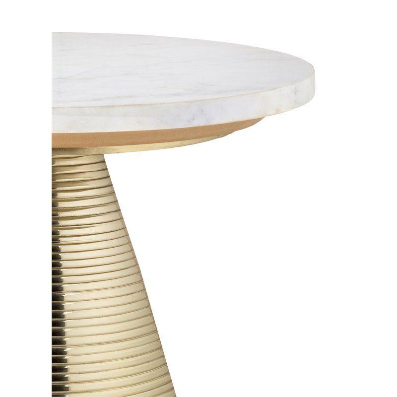 TOV Furniture Tempo 20"H Transitional Marble Aluminum Side Table in White/Gold