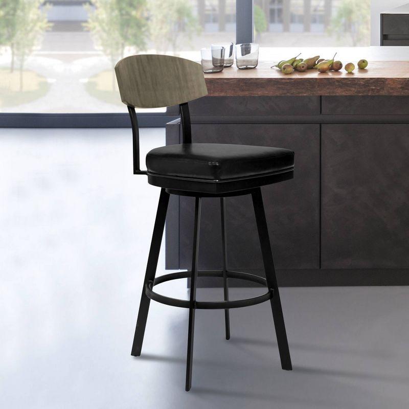 30" Frisco Faux Leather Metal Barstool with Swivel Seat & Footrest - Armen Living