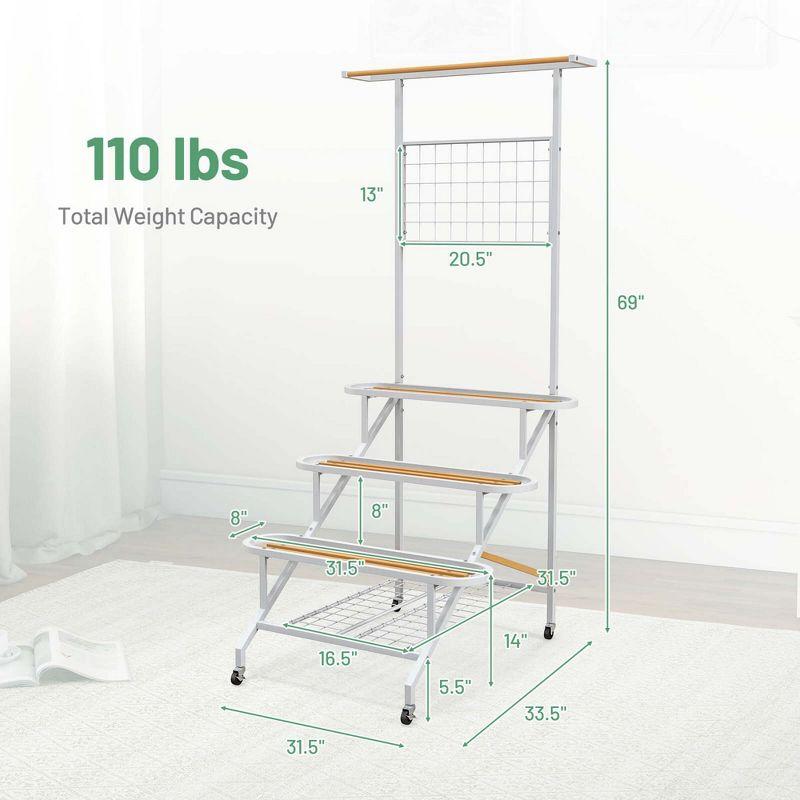 Arlmont & Co. 4-tier Hanging Plant Stand Ladder Plant Shelf With Hanging Bar & Trellis