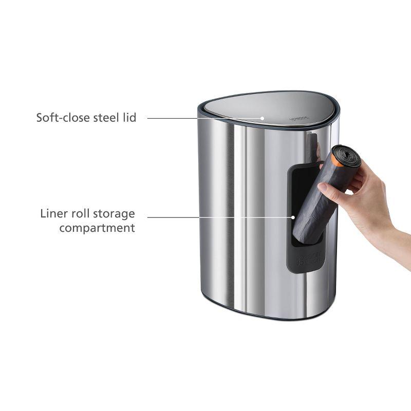 Joseph Joseph Easystore Luxe Stainless Steel 5L Step Trash Can with Integrated Liner Storage