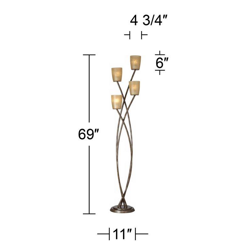 Kathy Ireland Metro Plaza Modern Glam 69" Tall Standing Floor Lamp Tree 4-Light Foot Switch Brown Metal Copper Bronze Finish Living Room Bedroom House