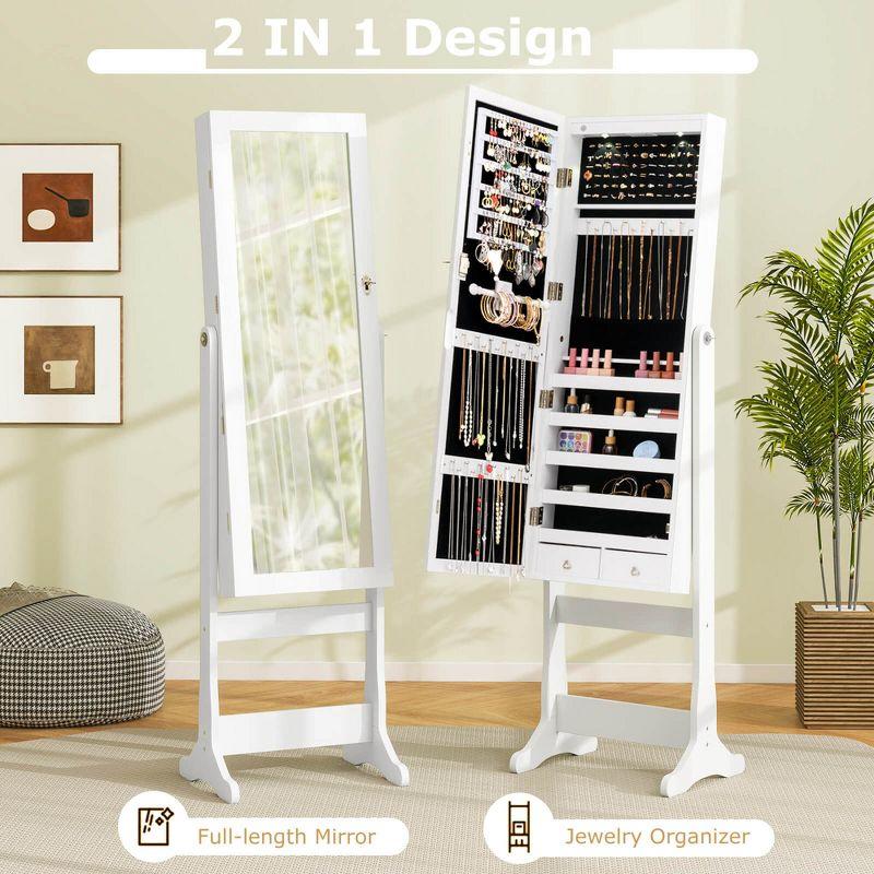 Costway Lockable Mirrored Jewelry Cabinet Armoire Organizer Storage with Stand & LED Lights White/Black/Brown