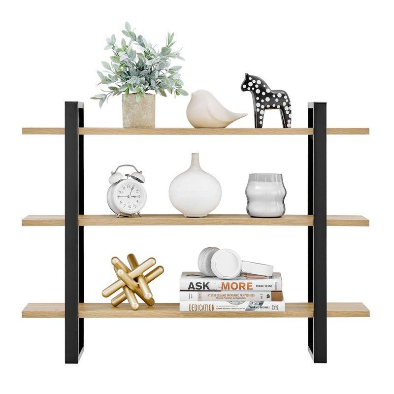 Danya B. 35.5" x 31.5" Rio 3 Tier Floating Bracket Wall Shelf Chestnut: Mid-Century Modern MDF & Iron Storage