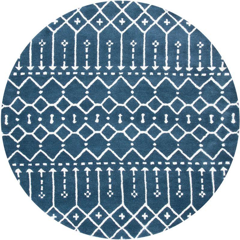 Handmade Tufted Round Navy/Ivory Wool Viscose Rug, 6' Diameter