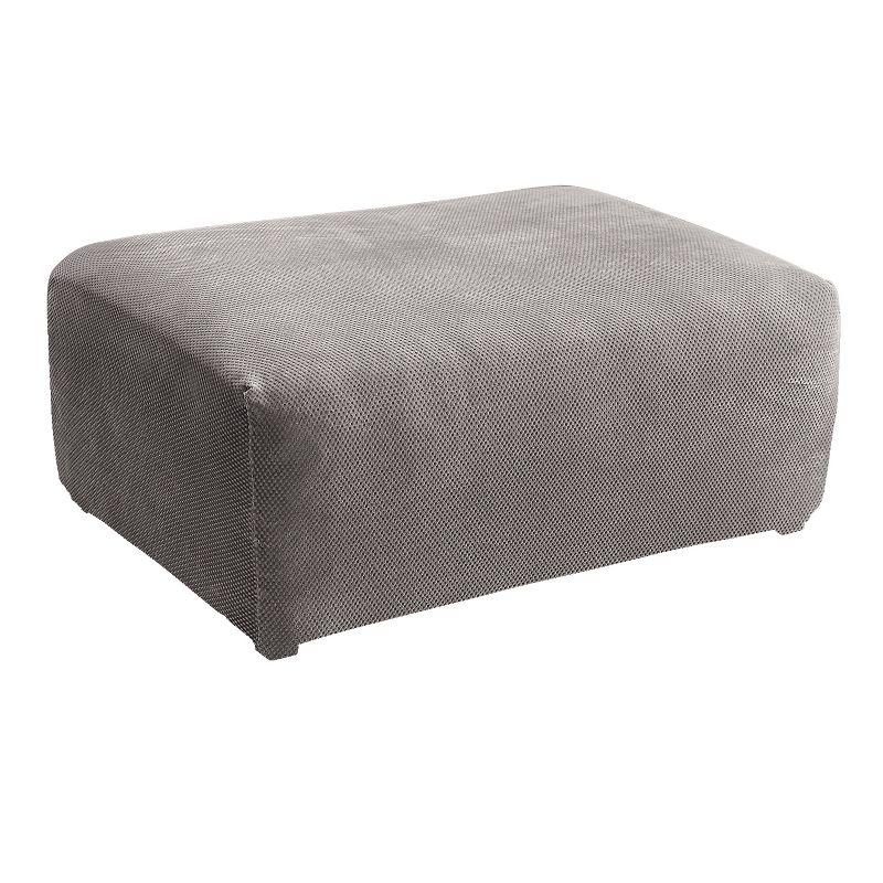 Flannel Gray Stretch Pique Oversized Ottoman Slipcover