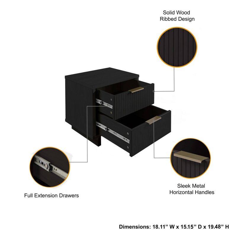 Granville Modern 2 Drawer Nightstand Black - Manhattan Comfort: Bedside Table with Storage, Painted Wood Finish