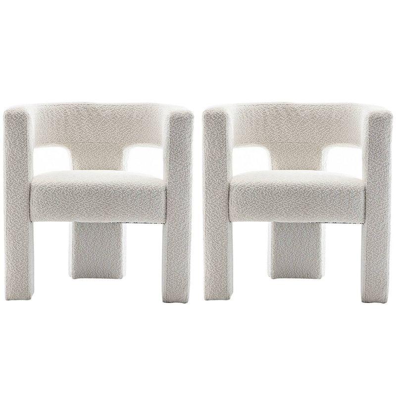 Kinwell Set of 2 28" Wide Boucle Upholstered Square Armchair Cream: Polyester Fill, Wood Frame, No Assembly Required