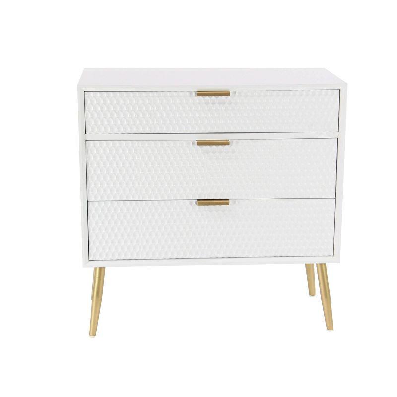 Modern White Wood and Metal 3-Drawer Storage Cabinet