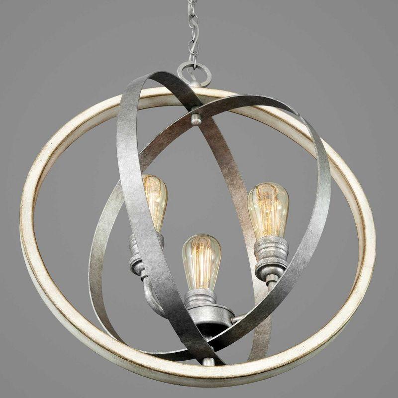 Progress Lighting Conestee 3-Light Pendant, Steel, Graphite, Armillary Frame, Galvanized/Antique White, Canopy Included