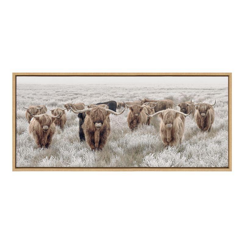 Kate and Laurel Sylvie Herd of Highland Cows Color Framed Canvas by The Creative Bunch Studio