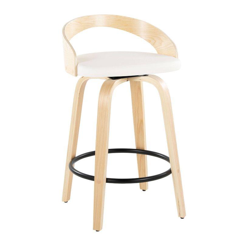 Set of 2 White Swivel Counter Stools with Wood Legs