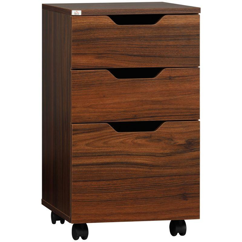 HOMCOM 3 Drawer Mobile File Cabinet, Rolling Printer Stand, Vertical Filing Cabinet, Brown Wood Grain